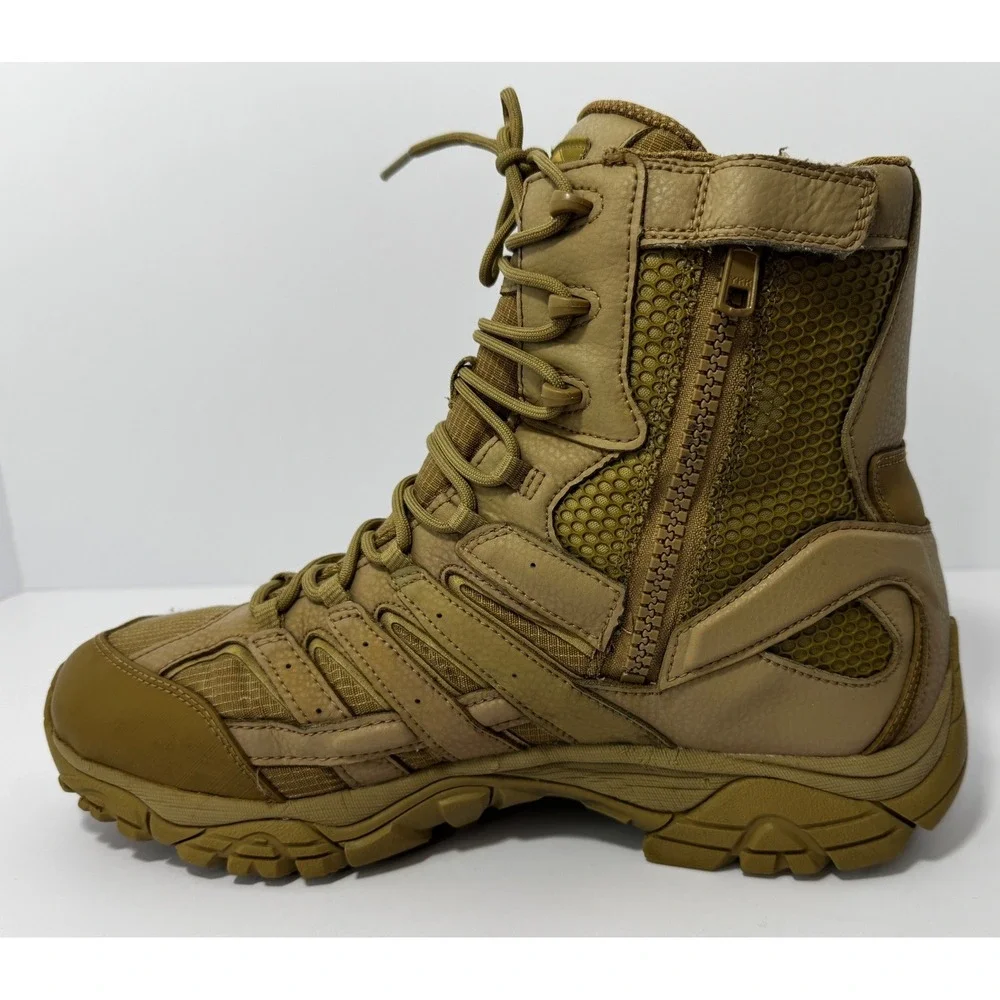 Merrell Mens Moab 2 8 Tactical Side-Zip Waterproof Coyote Boots 11.5 No Insoles